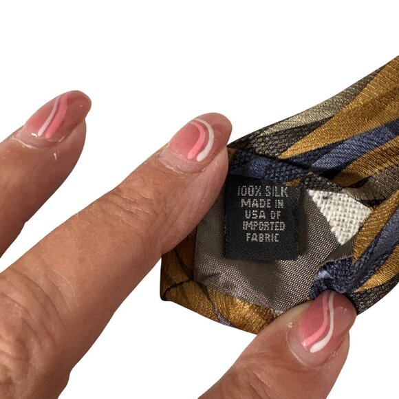 Vintage FN Fashion Neckwear Mens Silk Tie Copper Blue Geometric Necktie Office - Picture 6 of 9